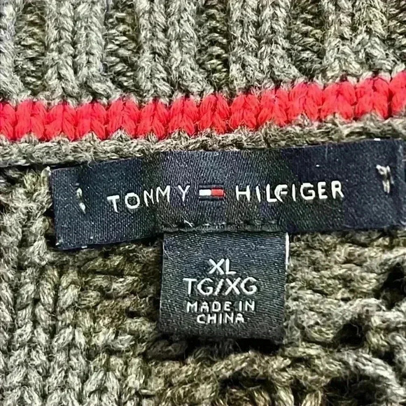 Tommy Hilfiger Sweater Women’s XL Gray Open Diamond Pattern Scoop Neck Knit - Picture 2 of 10